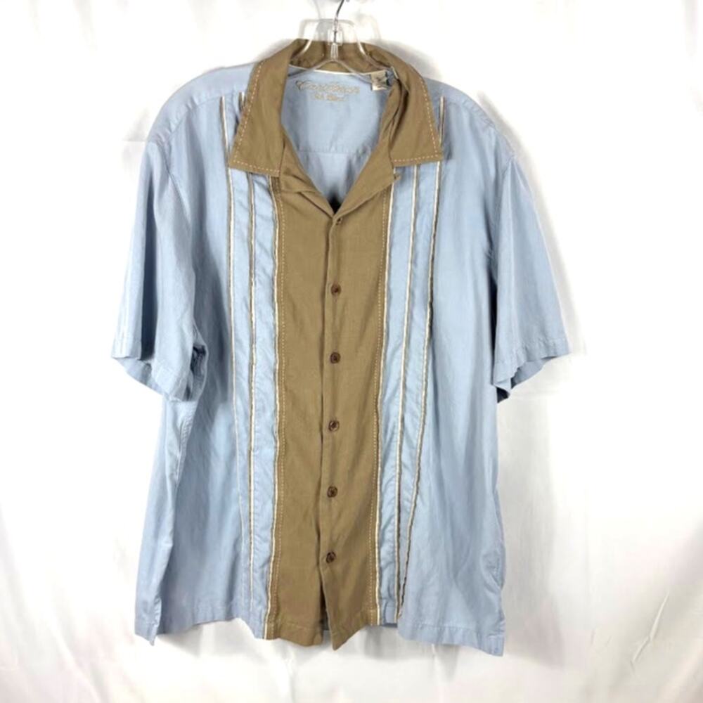 CARIBBEAN XL Button Up Short Sleeve Silk Retro